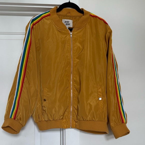 Outer Edge retro 70s track jacket yellow rainbow old school size 3x bomber - Picture 8 of 12